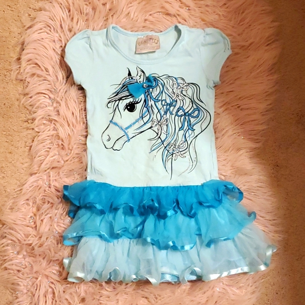 BEAUTEES HORSE PONY DRESS TEE 3D BOW AND TUTU 3T